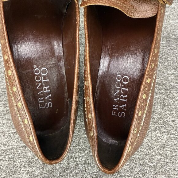 ✅Franco Sarto Vintage Pumps Women's 6M Brown Leather Chunky Heel Slip On Heels - Picture 4 of 10